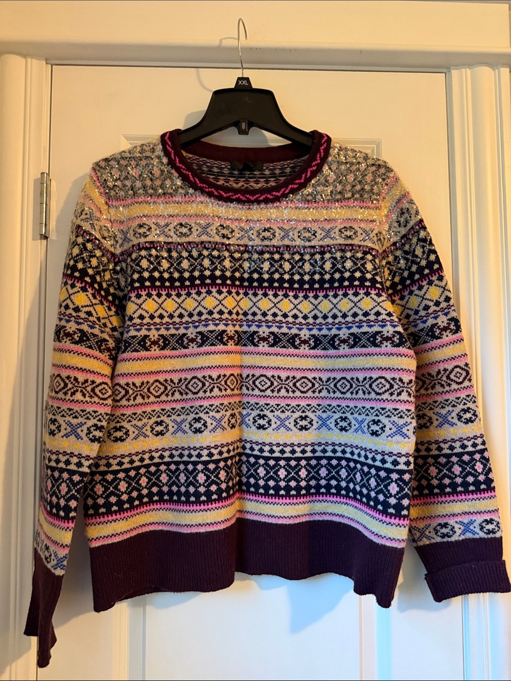 J. Crew Multicolor Fair Isle Crewneck Sweater - pink, burgundy, cream, yellow